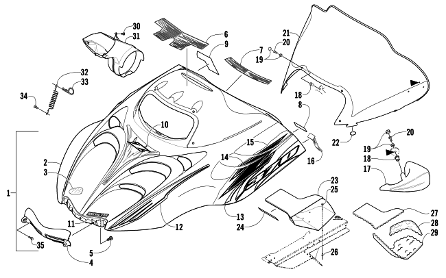 Parts Diagram for Arctic Cat 2007 Z 370 LX SNOWMOBILE HOOD AND WINDSHIELD ASSEMBLY
