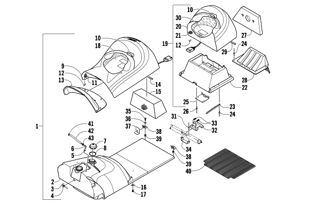 Parts Diagram for Arctic Cat 2007 T660 TURBO TOURING LE SNOWMOBILE GAS TANK AND SEAT ASSEMBLY