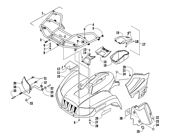 Parts Diagram for Arctic Cat 2007 650 H1 AUTOMATIC TRANSMISSION 4X4 TRV LE ATV FRONT BODY PANEL ASSEMBLY