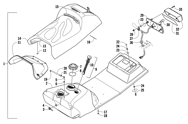 Parts Diagram for Arctic Cat 2007 PANTHER 660 TRAIL SNOWMOBILE GAS TANK, SEAT, AND TAILLIGHT ASSEMBLY