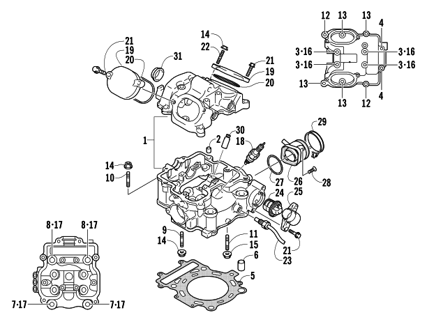 Parts Diagram for Arctic Cat 2007 500 MANUAL TRANSMISSION 4X4 FIS ATV CYLINDER HEAD ASSEMBLY