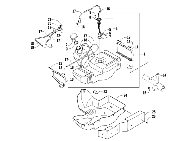 Parts Diagram for Arctic Cat 2007 650 H1 AUTOMATIC TRANSMISSION 4X4 TBX ATV GAS TANK ASSEMBLY