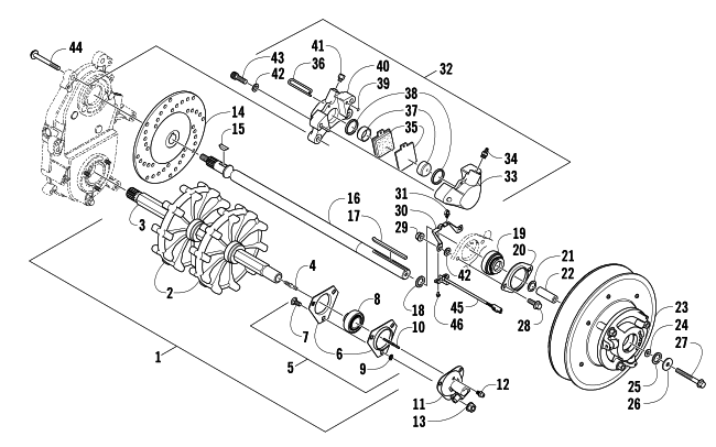 Parts Diagram for Arctic Cat 2007 PANTHER 660 TRAIL SNOWMOBILE DRIVE TRAIN SHAFT AND BRAKE ASSEMBLIES