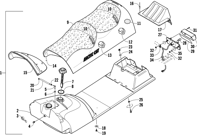 Parts Diagram for Arctic Cat 2007 PANTHER 660 TOURING SNOWMOBILE GAS TANK, SEAT, AND TAILLIGHT ASSEMBLY