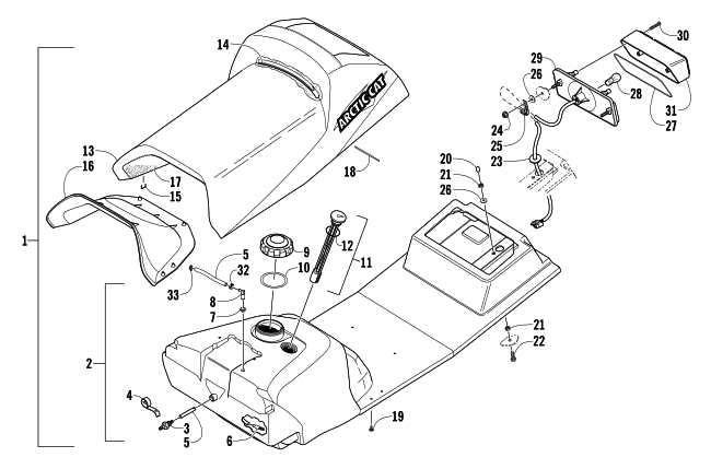 Parts Diagram for Arctic Cat 2007 Z 570 LX SNOWMOBILE GAS TANK, SEAT, AND TAILLIGHT ASSEMBLY