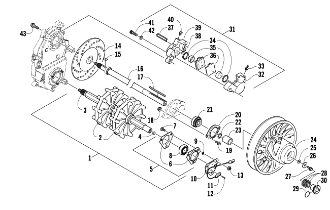Parts Diagram for Arctic Cat 2007 T660 TURBO TRAIL SNOWMOBILE DRIVE TRAIN SHAFTS AND BRAKE ASSEMBLIES