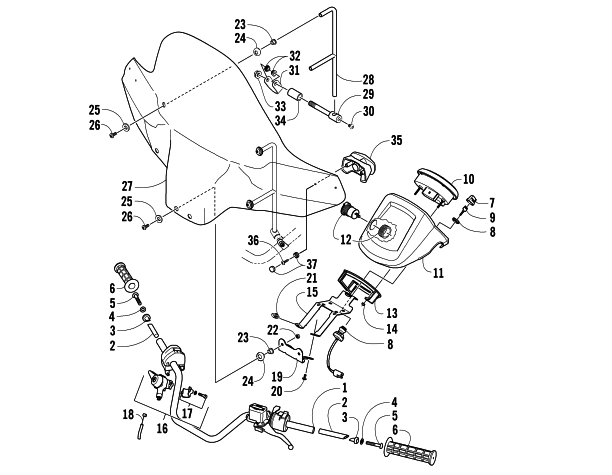 Parts Diagram for Arctic Cat 2007 650 H1 AUTOMATIC TRANSMISSION 4X4 TRV LE ATV HANDLEBAR AND WINDSHIELD ASSEMBLY