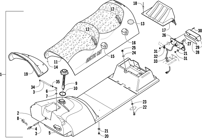 Parts Diagram for Arctic Cat 2007 PANTHER 370 SNOWMOBILE GAS TANK, SEAT, AND TAILLIGHT ASSEMBLY