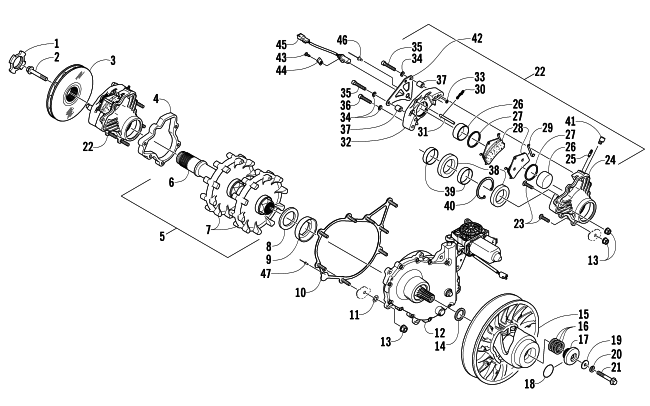 Parts Diagram for Arctic Cat 2007 CROSSFIRE 600 EFI SNOWMOBILE DRIVE TRAIN SHAFT AND BRAKE ASSEMBLIES