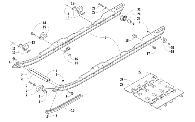 Parts Diagram for Arctic Cat 2007 CROSSFIRE 800 EFI SNO PRO SNOWMOBILE SLIDE RAILS AND TRACK ASSEMBLY