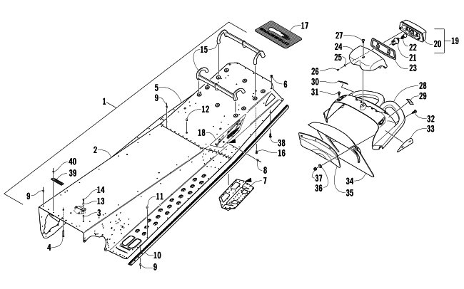 Parts Diagram for Arctic Cat 2007 CROSSFIRE 600 EFI SNOWMOBILE TUNNEL, REAR BUMPER, AND TAILLIGHT ASSEMBLY