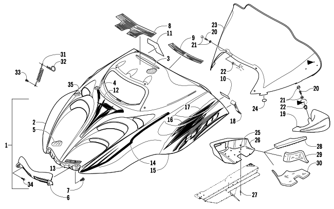 Parts Diagram for Arctic Cat 2007 Z 570 LX SNOWMOBILE HOOD AND WINDSHIELD ASSEMBLY