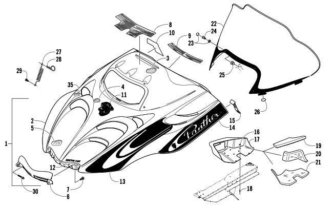 Parts Diagram for Arctic Cat 2007 PANTHER 570 SNOWMOBILE HOOD AND WINDSHIELD ASSEMBLY