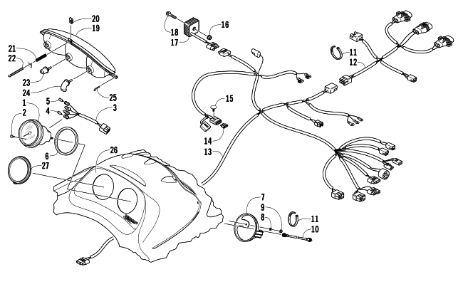 Parts Diagram for Arctic Cat 2007 BEARCAT 570 LONG TRACK SNOWMOBILE HEADLIGHT, INSTRUMENTS, AND WIRING ASSEMBLIES