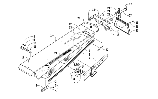 Parts Diagram for Arctic Cat 2007 BEARCAT 570 LONG TRACK SNOWMOBILE TUNNEL, REAR BUMPER, AND HITCH ASSEMBLY