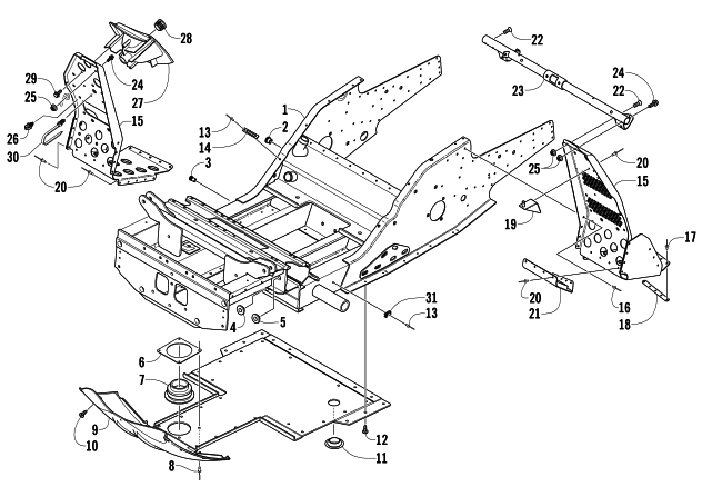 Parts Diagram for Arctic Cat 2007 PANTHER 660 TOURING SNOWMOBILE FRONT FRAME AND FOOTREST ASSEMBLY