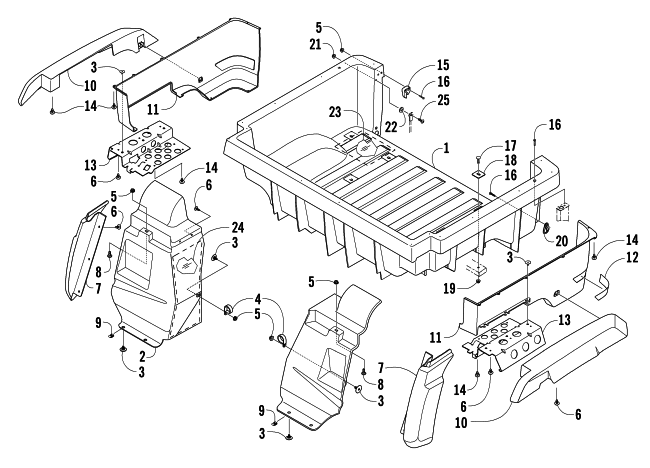 Parts Diagram for Arctic Cat 2007 PROWLER XT 650 H1 AUTOMATIC 4X4 ATV REAR BODY PANEL AND CARGO BOX ASSEMBLY