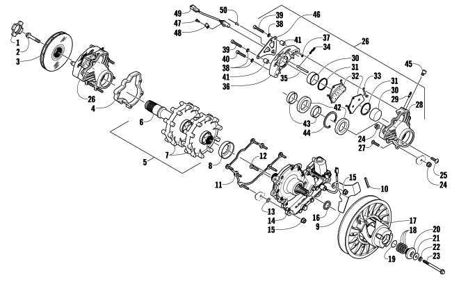 Parts Diagram for Arctic Cat 2007 F6 EFI SNO PRO SNOWMOBILE DRIVE TRAIN SHAFT AND BRAKE ASSEMBLIES