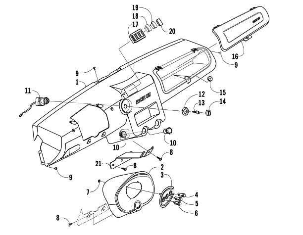 Parts Diagram for Arctic Cat 2007 PROWLER 650 H1 AUTOMATIC 4X4 ATV DASH ASSEMBLY