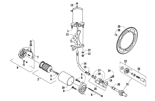 Parts Diagram for Arctic Cat 2007 F6 EFI LXR SNOWMOBILE FLEX-DRIVE STARTER MOTOR ASSEMBLY