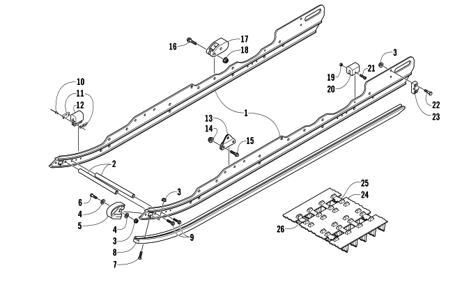 Parts Diagram for Arctic Cat 2008 BEARCAT WIDE TRACK TURBO SNOWMOBILE SLIDE RAIL AND TRACK ASSEMBLY