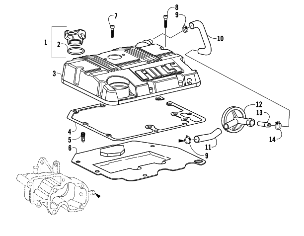 Parts Diagram for Arctic Cat 2014 700 DIESEL ATV ROCKER ARM COVER AND BREATHER SYSTEM ASSEMBLIES