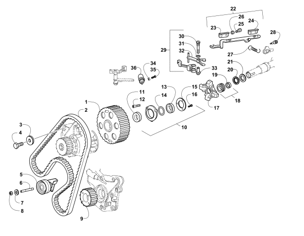 Parts Diagram for Arctic Cat 2008 700 AUTOMATIC TRANSMISSION 4X4 DIESEL ATV CAM PULLEYS, TIMING BELT, AND SPEED GOVERNOR ASSEMBLY