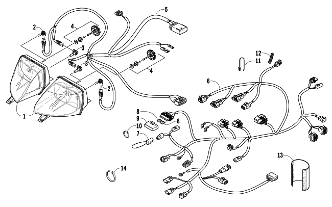 Parts Diagram for Arctic Cat 2007 F6 EFI LXR SNOWMOBILE HEADLIGHT AND WIRING ASSEMBLIES