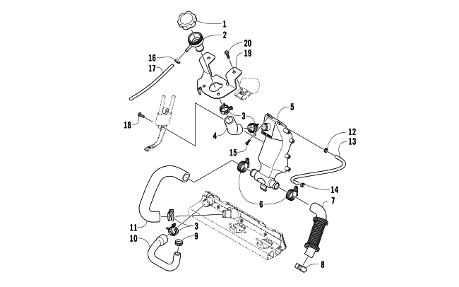 Parts Diagram for Arctic Cat 2008 F6 EFI LXR SNOWMOBILE COOLING ASSEMBLY