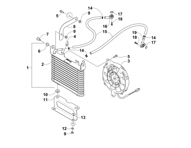 Parts Diagram for Arctic Cat 2007 400 MANUAL TRANSMISSION 4X4 FIS ATV OIL COOLER ASSEMBLY (VIN: V17T230317 and Above)