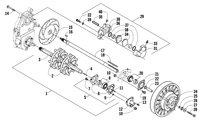 Parts Diagram for Arctic Cat 2007 BEARCAT 570 LONG TRACK SNOWMOBILE DRIVE TRAIN SHAFT AND BRAKE ASSEMBLIES