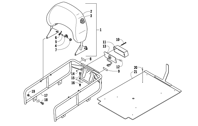 Parts Diagram for Arctic Cat 2007 BEARCAT 570 LONG TRACK SNOWMOBILE RACK, BACKREST, AND TAILLIGHT ASSEMBLY