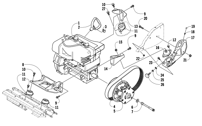 Parts Diagram for Arctic Cat 2007 BEARCAT 570 LONG TRACK SNOWMOBILE ENGINE AND RELATED PARTS