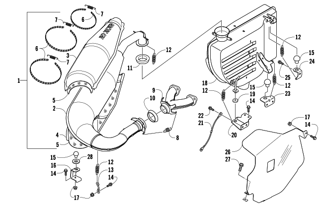 Parts Diagram for Arctic Cat 2007 BEARCAT 570 LONG TRACK SNOWMOBILE EXHAUST ASSEMBLY