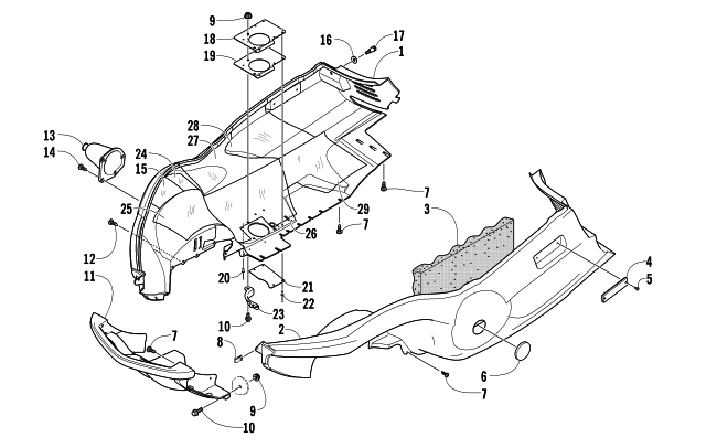 Parts Diagram for Arctic Cat 2007 BEARCAT WIDE TRACK TURBO SNOWMOBILE BELLY PAN AND FRONT BUMPER ASSEMBLY