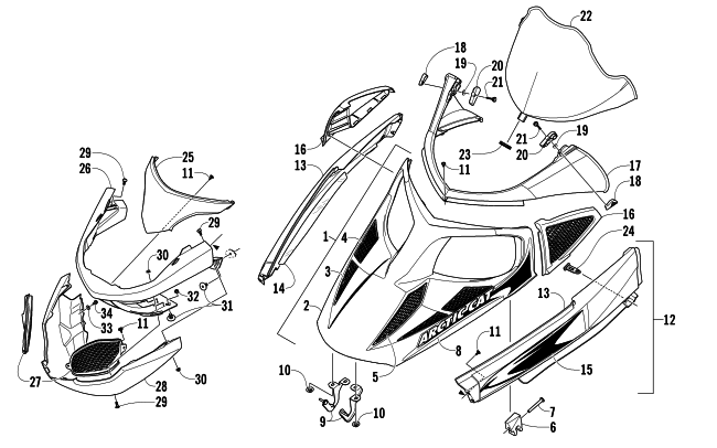 Parts Diagram for Arctic Cat 2007 JAGUAR Z1 1100 EFI SNOWMOBILE HOOD, WINDSHIELD, AND FRONT BUMPER ASSEMBLY