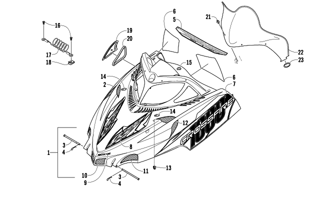 Parts Diagram for Arctic Cat 2007 CROSSFIRE 1000 EFI SNOWMOBILE HOOD AND WINDSHIELD ASSEMBLY