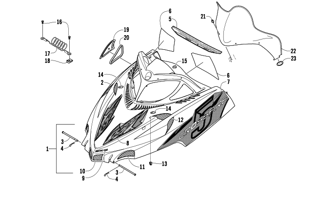 Parts Diagram for Arctic Cat 2007 CROSSFIRE 500 EFI SNOWMOBILE HOOD AND WINDSHIELD ASSEMBLY