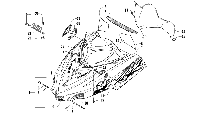 Parts Diagram for Arctic Cat 2007 M8 EFI 153 SNO PRO SNOWMOBILE HOOD AND WINDSHIELD ASSEMBLY