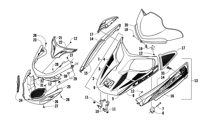 Parts Diagram for Arctic Cat 2007 F8 EFI SNO PRO LIMITED EDITION SNOWMOBILE HOOD, WINDSHIELD, AND FRONT BUMPER ASSEMBLY