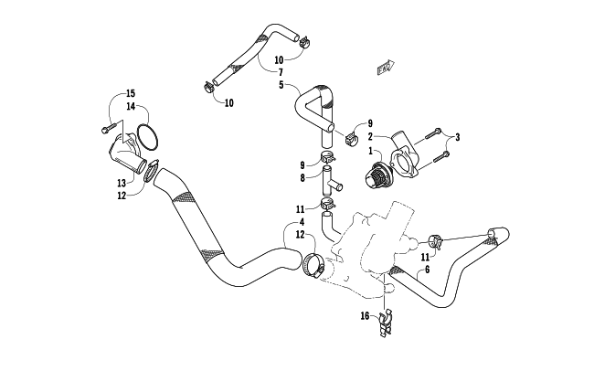 Parts Diagram for Arctic Cat 2013 TZ1 SNOWMOBILE WATER HOSE ASSEMBLY