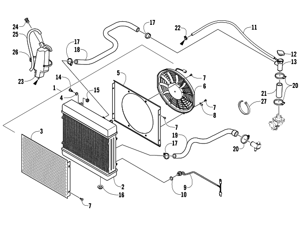 Parts Diagram for Arctic Cat 2007 700 AUTOMATIC TRANSMISSION 4X4 DIESEL ATV COOLING ASSEMBLY