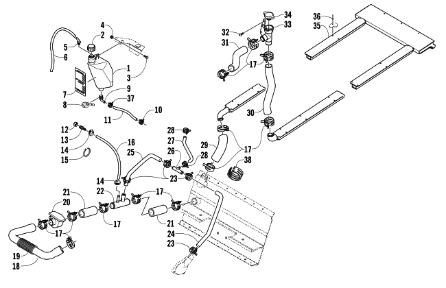 Parts Diagram for Arctic Cat 2007 T660 TURBO TOURING LE SNOWMOBILE COOLING ASSEMBLY