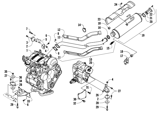 Parts Diagram for Arctic Cat 2008 700 AUTOMATIC TRANSMISSION 4X4 DIESEL ATV ENGINE AND EXHAUST