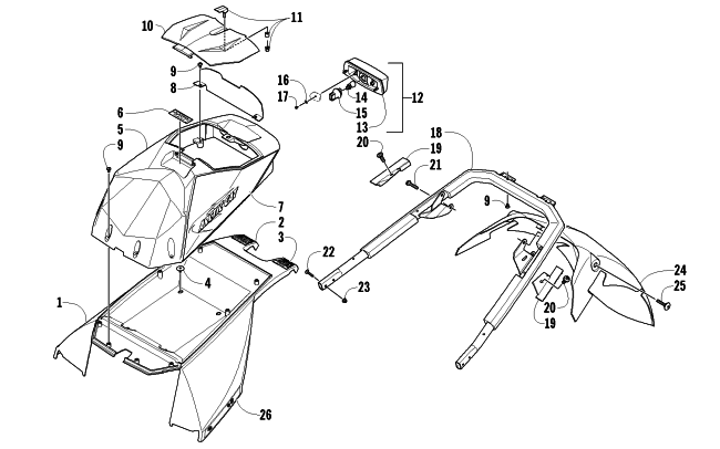 Parts Diagram for Arctic Cat 2007 JAGUAR Z1 1100 EFI SNOWMOBILE REAR BUMPER, STORAGE BOX, AND TAILLIGHT ASSEMBLY