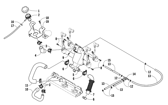 Parts Diagram for Arctic Cat 2007 F1000 EFI SNOWMOBILE COOLING ASSEMBLY