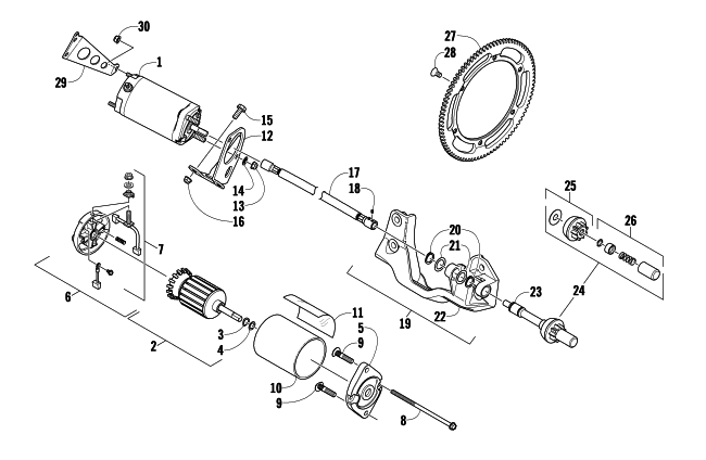 Parts Diagram for Arctic Cat 2008 F1000 EFI SNO PRO LXR SNOWMOBILE FLEX-DRIVE STARTER MOTOR ASSEMBLY