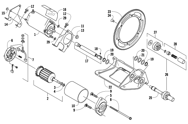Parts Diagram for Arctic Cat 2007 BEARCAT 570 LONG TRACK SNOWMOBILE FLEX-DRIVE STARTER MOTOR ASSEMBLY