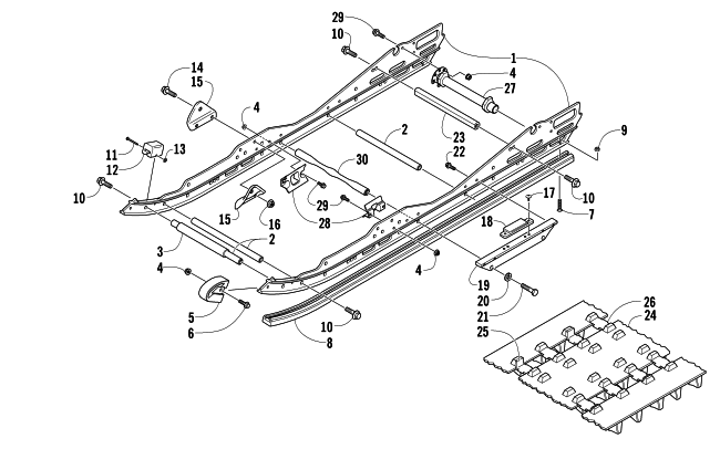 Parts Diagram for Arctic Cat 2007 AC 600 MODIFIED SNO PRO SNOWMOBILE SLIDE RAILS AND TRACK ASSEMBLY