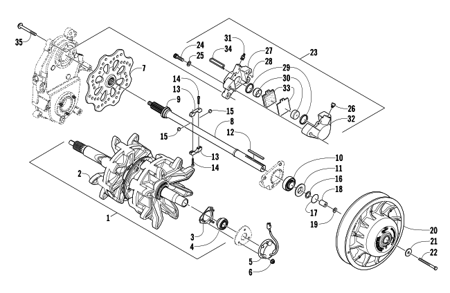 Parts Diagram for Arctic Cat 2007 AC 600 MODIFIED SNO PRO SNOWMOBILE DRIVE TRAIN SHAFTS AND BRAKE ASSEMBLIES